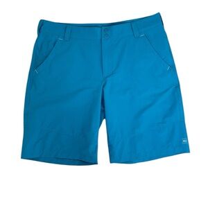 MEC W38” bright blue board shorts front zip & snaps hip and back pockets